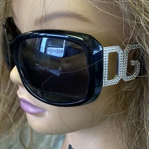 DOLCE & GABBANA VINTAGE OVERSIZED BLACK SUNGLASSES RHINESTONES DG D&G ITALY - Picture 1 of 9