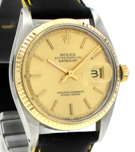 Vintage ROLEX Oyster Perpetual Datejust 36mm Gold Dial Gold & Steel Men's Watch - Picture 1 of 5
