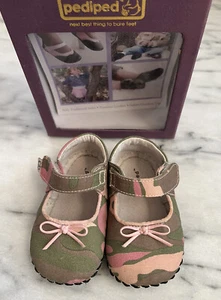 Pediped Baby Girl Shoes 6 12M EU size 19 US 4 4.5 Mary Jane Pink Camo - Picture 1 of 14
