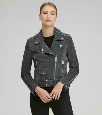 Jaqueta de Moto Marc New York por Andrew Marc Camurça com Cinto em Carvão Tamanho G - Imagem 1 de 4