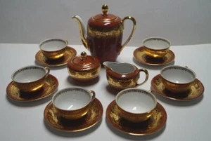 p2) Altes Moccaservice Mokka Service Johann Havland Rotbraun Goldstaffage 17 T. - Bild 1 von 12