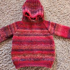 Handmade Hoodie Sweater Toddler 2T Red Striped Wool Knit Full Back Zipper