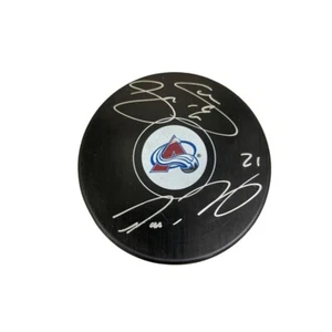 Joe Sakic & Peter Forsberg Dual-Signed Autographed Avalanche Puck HockeyInk COA - Picture 1 of 4