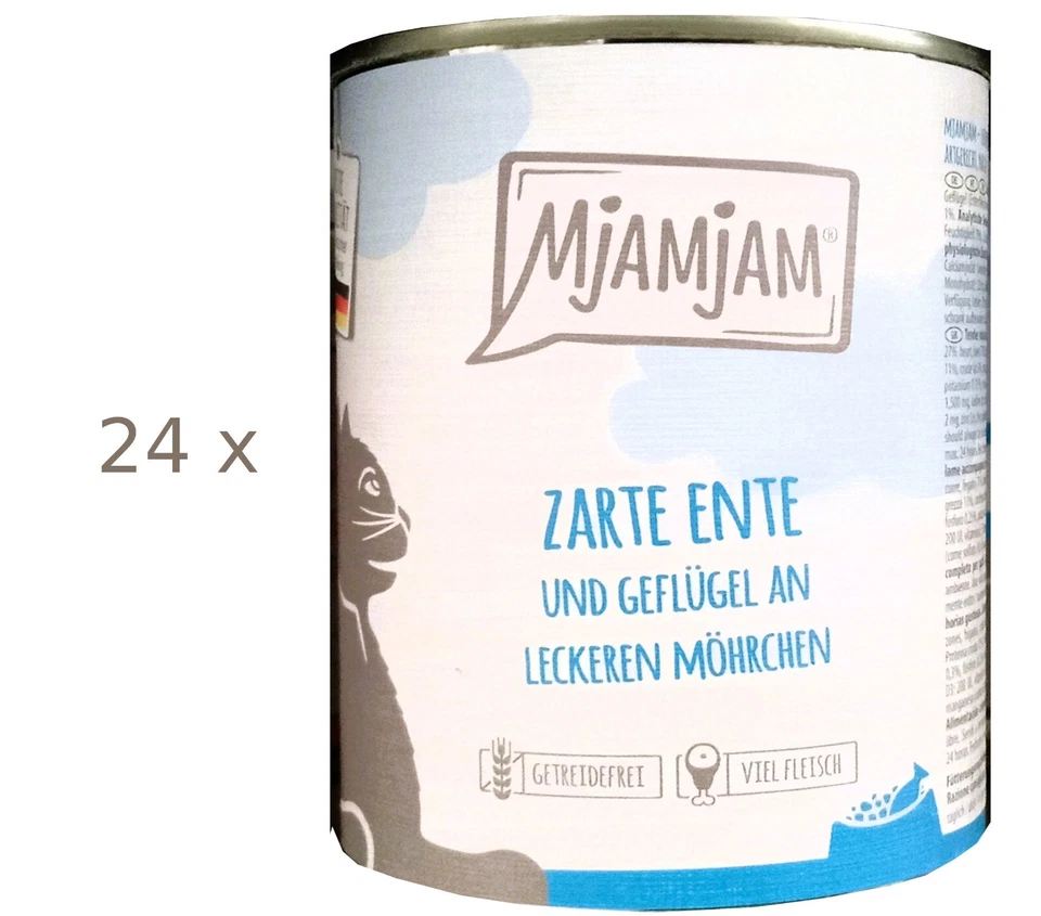 (€5,48/kg) MjAMjAM Zarte Ente und Geflügel an Möhrchen 24 x 800 g Katzenfutter - Bild 1 von 1