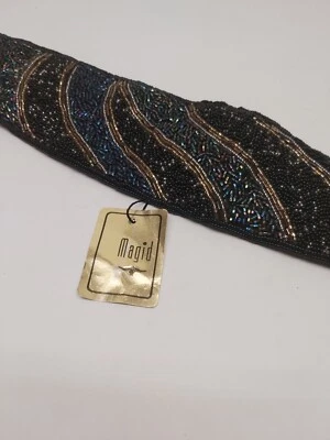 Cinturón de noche ancho con cuentas negro Magid para mujer talla pequeña ajustable Foto 1 de 4