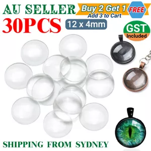 30X Cabochons Clear Glass Dome Flat Back Round Transparent 12mm x 4mm Jewellery - Picture 1 of 12