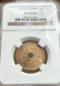 Centavo francés Indo China 1920 A NGC MS64 RD - Imagen 1 de 2