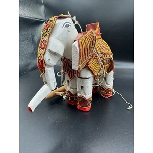 VINTAGE WOODEN MARIONETTE ELEPHANT PUPPET FROM THAILAND-HAND PAINTED - Picture 1 of 13