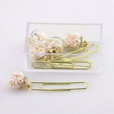 Glass Ball Paper Clips DIY Bookmark Binder Clips Metal Office Accessories 5pcs S