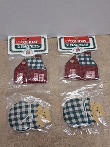 VTG 1993 Magnets 4 Pc Holiday Trimmings 90s NEW Old Stock Teddy Cottage Core - Picture 1 of 15
