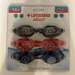 LIFEGUARD New Adult Swimming Goggles 3 Pack NEW 14+ red,blue,black - Picture 1 of 6
