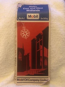 1967 Mobil Gas MAP Wales East And West Midlands No 2 One Shilling Travel Folded - Picture 1 of 8