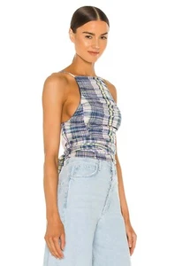 Free People Real Love Plaid Tank White Blue Combi Size XS UK6-8 New RRP £73 - Picture 1 of 3