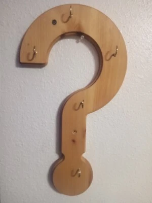 Question Mark and 5 Metal Hooks, Made From Walnut, Key Hanger For Wall Decor  - Image 1 of 4
