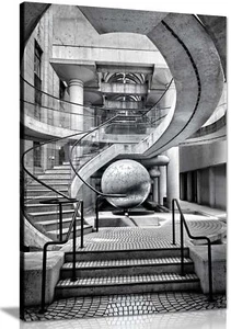 Gerahmter Leinwanddruck schwarz & weiß architektonische Kugel Treppe Wandbild Zuhause - Bild 1 von 6