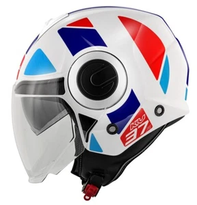 HELM HELMET MOTO JET KAPPA KV37 STYLE WEISS BLAU ROT GR L - Bild 1 von 1