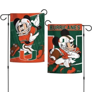 MIAMI HURRICANES MICKEY MOUSE 2 SIDED GARDEN FLAG 12"X18" YARD BANNER DISNEY - Picture 1 of 1