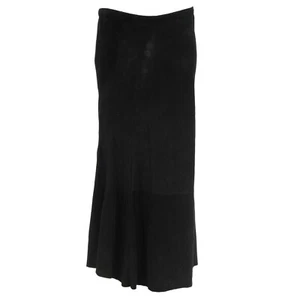 Maxi Falda Larga Balmain Mujer Talla 38 Cuero Negro Gamuza Plisada Cremallera Volantes - Imagen 1 de 11
