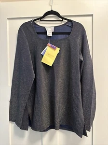 NWT Susan Graver Blue Gold Basic Long Sleeve Size Large QVC Style - Picture 1 of 3