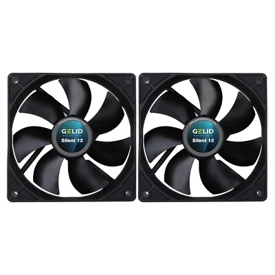 2 x Pack Gelid Solutions Silent 12 Black 120mm Case Fans 1000 RPM 40.3 CFM 3-Pin - Image 1 of 4