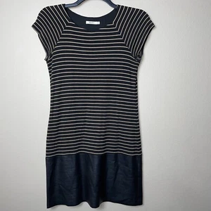 Bailey 44 Striped Dress Womens Medium Black Faux Leather Skirt Portion USA Y2K - Picture 1 of 10