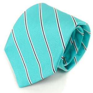Robert Talbott Best of Class Turquoise/White/Navy Stripe Repp Weave Tie Handmade - Picture 1 of 6