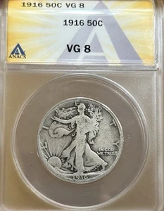 Medio dólar de plata Walking Liberty 1916 ANACS VG08 - Imagen 1 de 2