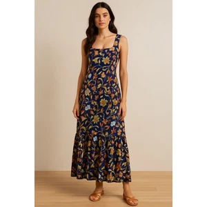 Vince Camuto Navy Floral Rayon Midi Dress Size L Boho Artsy Vacation Feminine - Bild 1 von 11
