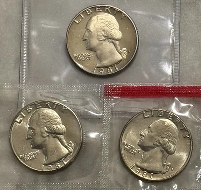1981 P D S Washington Quarter - Proof & BU 3 Coin Lot - Mint Cello - Image 1 of 4
