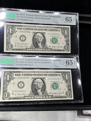 1977 $1 FRN Minneapolis STAR Fr. 1909-I* 2 Consecutive Notes  These Are The 2 !! - Image 1 of 4