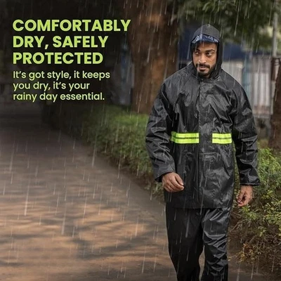 Impermeable de seguridad traje dividido, chaqueta de lluvia con capucha y pantalones de lluvia  Foto 1 de 4