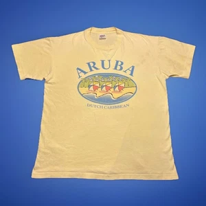 Single Stitch Tee Shirt Men's XL Aruba Dutch Caribbean Pale Yellow Graphic Logos - Picture 1 of 22