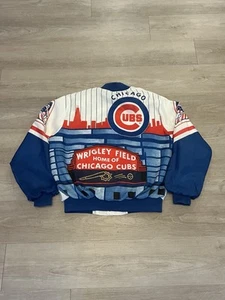 Vintage 80s Chalk Line MLB Chicago Cubs Fanimation Satin Bomber Jacket Size L - Picture 1 of 7