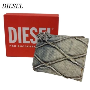 Diesel Men Denim Gray Folding Wallet Charm D-Bi Gold Zip Ⅱ Luxury Compact Used - Picture 1 of 15