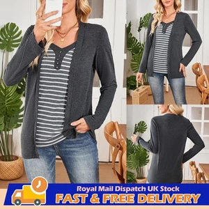 Womens Fake 2pcs Striped Tunic Tops T-Shirt Ladies Casual Long Sleeve Blouse Tee - Picture 1 of 16