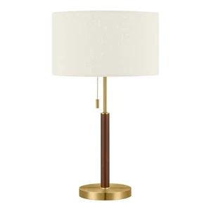 Hampton Bay Truman 24.5" Walnut & Brass Table Lamp Mid-Century Accent Light - Picture 1 of 4