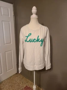 Lilly Pulizter weißes Sweatshirt mit grüner "Lucky"-Stickerei neu ohne Etikett Small - Bild 1 von 10