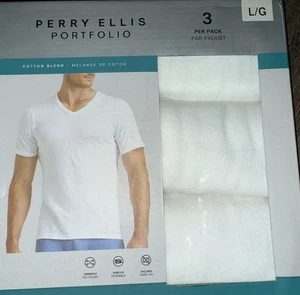 Perry Ellis Portfolio Confezione da 3 T-Shirt Uomo Scollo a V Misto Cotone Bianco, L (42-44) - Foto 1 di 3