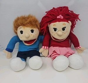 2 pupazzi vintage pop it up mano ragazza e ragazzo corpo intero capelli rossi lentiggini peluche bambole  - Foto 1 di 20