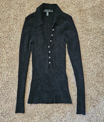 White House Black Market Chenille Henley Sweater Black Size XS - Image 1 of 4