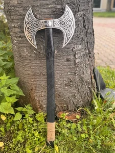 Handgefertigte Wikingeraxt aus Kohlenstoffstahl mit Rosenholzschaft, Doppelschne - Bild 1 von 11