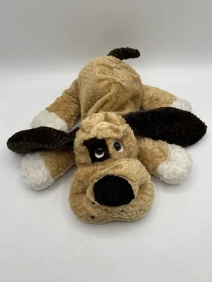 MYT INT’L Tan Dog Plush Brown Eye Spot Red Collar Stuffed Animal Laying Down - Image 1 of 4