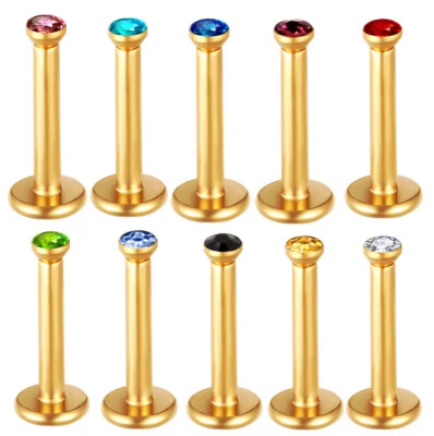 2pc Gem Steel Labret Ring Gold Bar Monroe Lip Ear Stud Internal Thread Piercing Foto 1 de 4