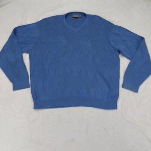 TALBOTS MENS VINTAGE BLUE PIMA COTTON V-NECK PULLOVER LONG SLEEVE SWEATER SZ XL - Picture 1 of 6