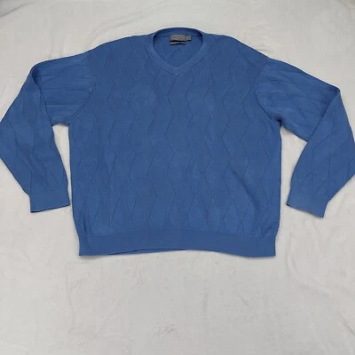 TALBOTS MENS VINTAGE BLUE PIMA COTTON V-NECK PULLOVER LONG SLEEVE SWEATER SZ XL - Image 1 of 4