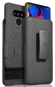 Black Case Kickstand Cover + Belt Clip Holster Holder Combo for LG V50 ThinQ - Picture 1 of 10
