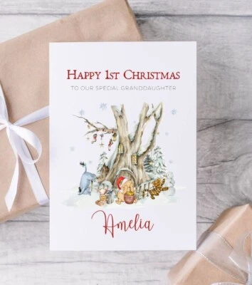 Personalised Winnie the Pooh First Christmas Greetings Card - Choose Size - Image 1 of 3