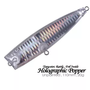 10PCS 11cm 20g Rattle Holographic Popper Unpainted Bait Blank Fishing Lure model - Picture 1 of 11