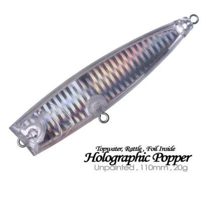 10PCS 11cm 20g Rattle Holographic Popper Unpainted Bait Blank Fishing Lure model - Image 1 of 4