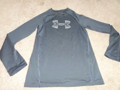 KIDS UNDER ARMOUR GRAY LONG SLEEVE HEAT GEAR FITTED SHIRT – YOUTH SMALL (YSM) - Image 1 of 4